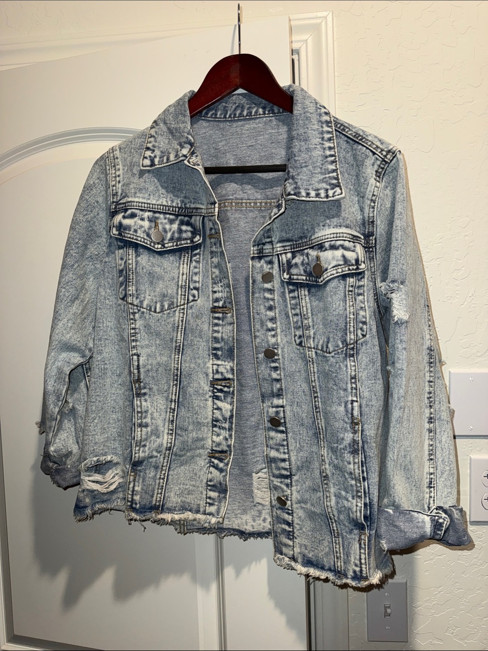 Light Wash Distressed Denim Jacket